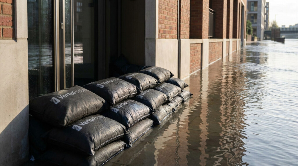 Sac anti-inondation Vertu Protect protégeant une maison des inondations à liège.