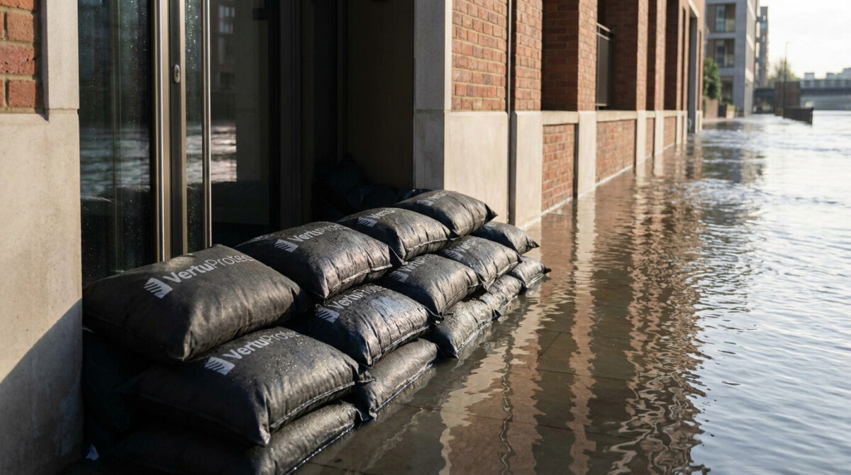 Sac anti-inondation Vertu Protect protégeant une maison des inondations à liège.